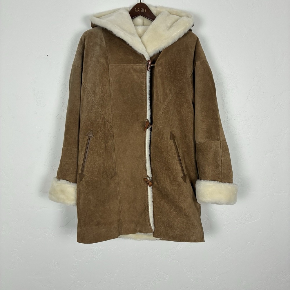 Suede Leather Brown Faux White Fur Reversible Coat  Marvin Richards Mens Small